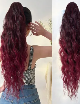 Extensiones de cabello sintético ondulado y resistente al calor de 24 pulgadas de largo en color marrón, con pinza de agarre, adecuado para uso diar - Shein - FashionsVida