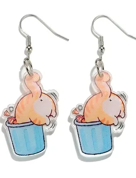 New 2D Acrylic Print Cute Cat Trash Can Pendant Earrings for Women Funny Cartoon Animal Kitten Drop Earring Fashion Jewelry Gift - Aliexpress - FashionsVida