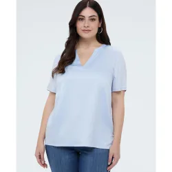 Camiseta de mujer bimaterial en mezcla de viscosa manga corta