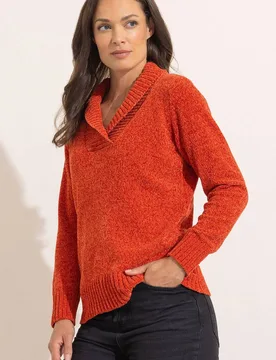 Women's Chenille Collar Jumper in Orange Size: XL - Orange - Size: XL - Klass. - FashionsVida