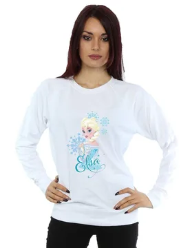 Women's Frozen Elsa Snowflakes Sweatshirt in White Size: 2XL - White - Size: 2XL - Disney - FashionsVida