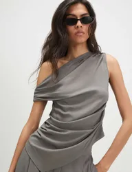 Asymmetric Off The Shoulder Blouse Khaki female
