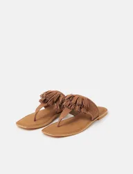 Suede Fringe Toe Thong Sandals Tan female