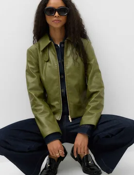 Faux Leather Harrington Jacket Sage female - M&S - FashionsVida