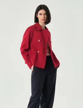 Giacca boxy doppiopetto rossa Studio in lana cachemire e seta con collo a camicia - Max Mara - FashionsVida