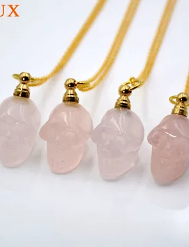 Natural Gemstone Rose Quartz Perfume Bottle Pendant, Ghost Head Essential Oil Diffuser Necklace Ghost Skull Pink Crystal Pendant - Aliexpress - FashionsVida