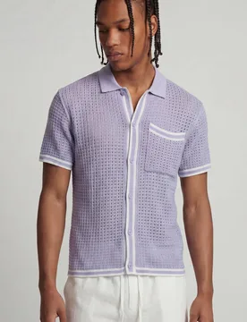 Herren Normal Geschnittenes Strickhemd Mit Offener Stichführung Lilac Größe Medium - boohooMAN - FashionsVida