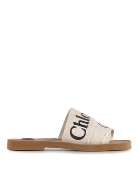 Sandali bassi con fascia in lino e logo