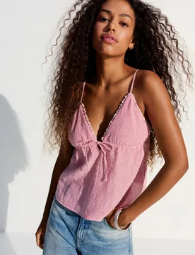 Top À Bretelles Et Nœud M Rouge - Bershka - FashionsVida