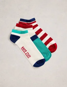 Pack Striped Rib Cotton Rich Trainer Socks White Mix male - White stuff - FashionsVida