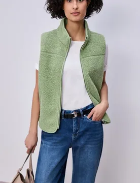 Weste aus Teddy-Material mit Zipper female Grün - Street One - FashionsVida