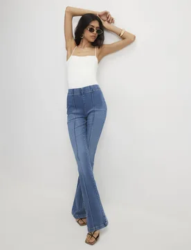 Womens Flared Jeans Blue High Rise Pull On Cotton - Size 18 Short - River Island - FashionsVida