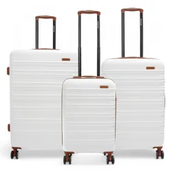 Unisex Expandable Cream White Hard Shell Abs 8 Wheel Suitcase Robust Travel Luggage Set - One Size