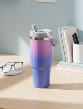 Tazza termica con manico e cannuccia con effetto ombre - multicolor