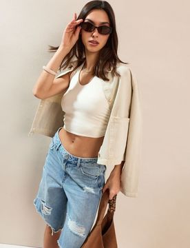 Shorts in denim baggy con effetto consumato - tTurchese