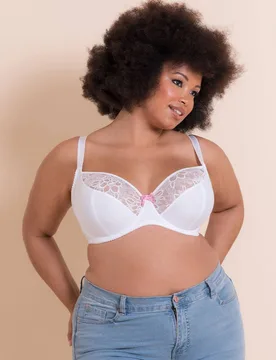 Women's Spellbound Lace Balcony Bra Underwired Lingerie in White Size: 40GG - White - Size: 40GG - Curvy Kate - FashionsVida