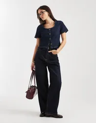 Womens Denim Bust Detail Top In Mid Blue - Sky Blue - Size X-Small