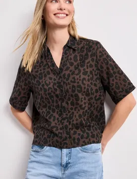 Kurzarm Hemdbluse mit Leo-Muster female Braun