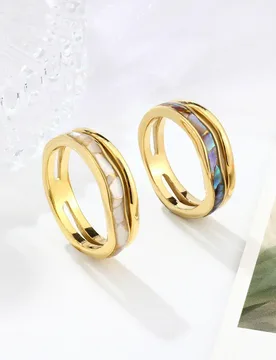 Premium Wave Double Layer Ring Color Shell INS Ring Ladies Titanium Steel Ring Factory Wholesale Shell Ring - Aliexpress - FashionsVida