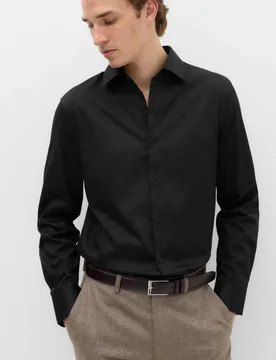 Slim Fit Supima® Cotton Shirt Black male - M&S - FashionsVida