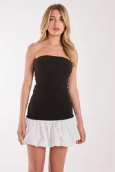Women's Contrast Puffball Mini Dress in Black Size: Medium - Black - Size: M