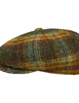 Hatteras Shetland Plaid Flat Cap by - olive - Size: M (56-57 cm) - Stetson - FashionsVida