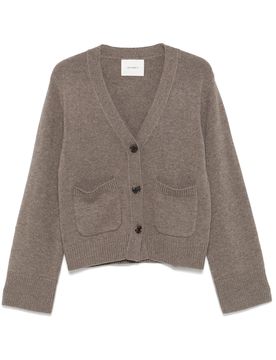 Cashmere V-Neck Sweater with Button Front and Patch Pockets