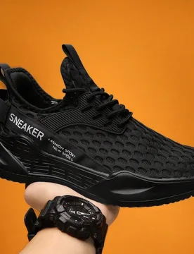 Par de zapatos para caminar para hombres, zapatos casuales de malla tejida transpirable con EVA de alta amortiguación, cómodos tenis deportivos con - Shein - FashionsVida