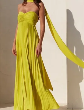Yellow Prom Dress Scarf Sexy Strapless Sleeveless Lace Up Back Long Pleated Party Gown Luxury Formal Wedding Beach Holiday Robe - Aliexpress - FashionsVida