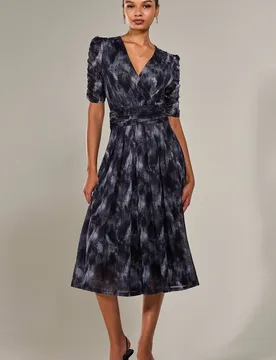 Women's Ruched Sleeve Mesh Maxi Dress in Dark Grey Size: 14 - Dark Grey - Size: 14 - Jolie Moi - FashionsVida