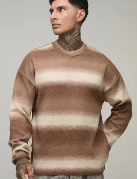 Herren Groß Geschnittener Entspannter Ombré-Strickpullover Brown Größe Medium - boohooMAN - FashionsVida