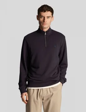 Tonal Eagle Mens Quarter Zip Sweatshirt - Dark Navy Cotton - Size X-Large - Lyle & Scott - FashionsVida