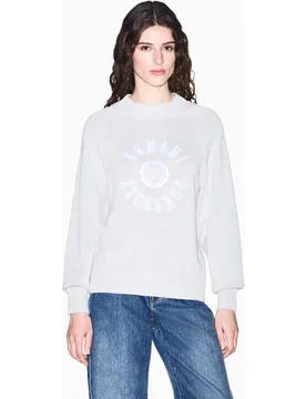Jersey de mujer cuello redondo logo bordado - Armani Exchange - FashionsVida