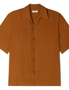 Camisa de lino de hombre corte recto con cuello italiano - sandro - FashionsVida