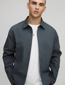 Herren Oversized Nylon Ripstop Hemd Slate Blue Größe Medium - boohooMAN - FashionsVida