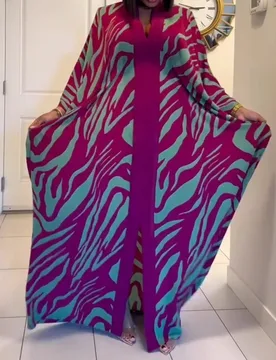 Beach Vacation Oversized Loose Cape Dress Woman Spring Autumn Fashion V-neck Bat Sleeve Robe Ladies Long Sleeves Print Vestidos - Aliexpress - FashionsVida