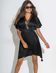 Sequin Placket Kaftan Black female