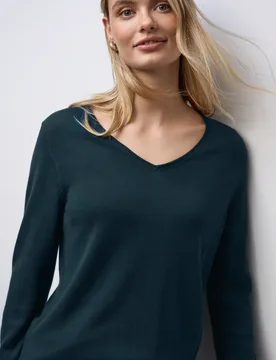 V-Neck Pullover female Türkis - Street One - FashionsVida