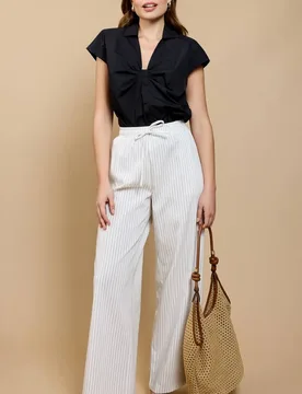 Women's Stripe Trousers in Off White Size: Large - Off White - Size: L - Little mistress - FashionsVida
