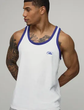 Men's Regular Embroidered Ringer Racer Vest White Size Medium White M - boohooMAN - FashionsVida