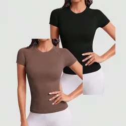 Piezas Camiseta deportiva de corte en la espalda para mujer, top de gimnasio
