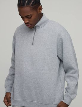 Herren Basic Oversized Viertel-Reißverschluss Stehkragen Sweatshirt Grey Marl Größe Small