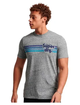 T-shirt à Manches Courtes Terrain Striped Logo Flint Grey Grit M - Superdry - FashionsVida
