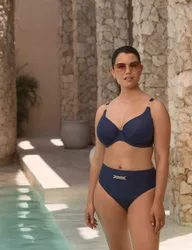 Azores Textured High Waisted Bikini Bottoms Dark Blue female