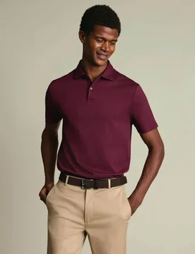 Pure Cotton Popcorn Textured Polo Dark Red male - Charles Tyrwhitt - FashionsVida