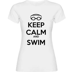 Keep Calm And Swim Short Sleeve T-shirt White L Women