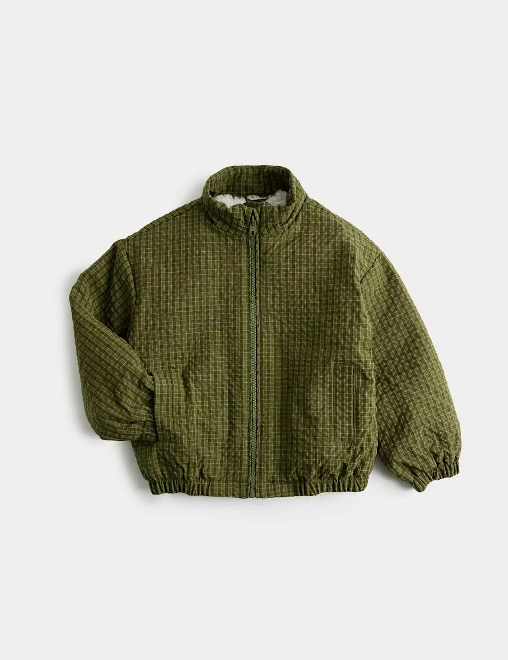 Checked Borg Lined Bomber Jacket (2-8 Yrs) Green male - M&S - FashionsVida