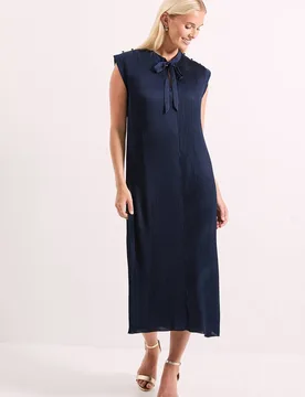 Women's Plisse Tie Front Midi Dress in Navy Size: 12 - Navy - Size: 12 - Debenhams - FashionsVida