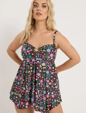 Women's Shell Print Tankini Top in Black Size: 16 - Black - Size: 16 - Yours - FashionsVida