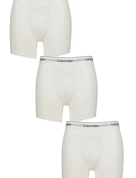 Mens 3 Pack Cotton Stretch Longer Leg Trunks White / White / White XL - White - Size: Extra Large - Calvin Klein - FashionsVida